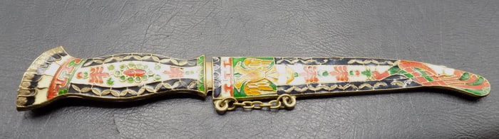 Ornate vintage enamel and cloisonne dagger with sheath