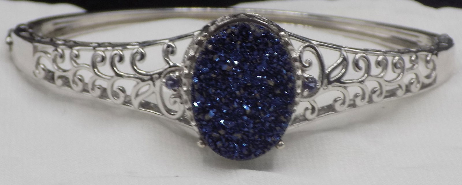 Vintage sterling silver filigree blue druzy quarts bracelet (1 of 5)