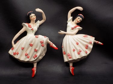 Vintage pair of porcelain wall hanging ballerinas