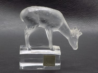 Vintage signed Lalique art glass deer paper weight.