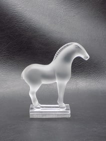 Vintage signed Lalique art glass horse paperweight