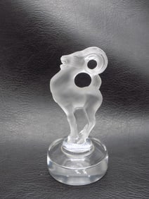 Vintage signed Lalique art glass ram or mountain goat paperweight