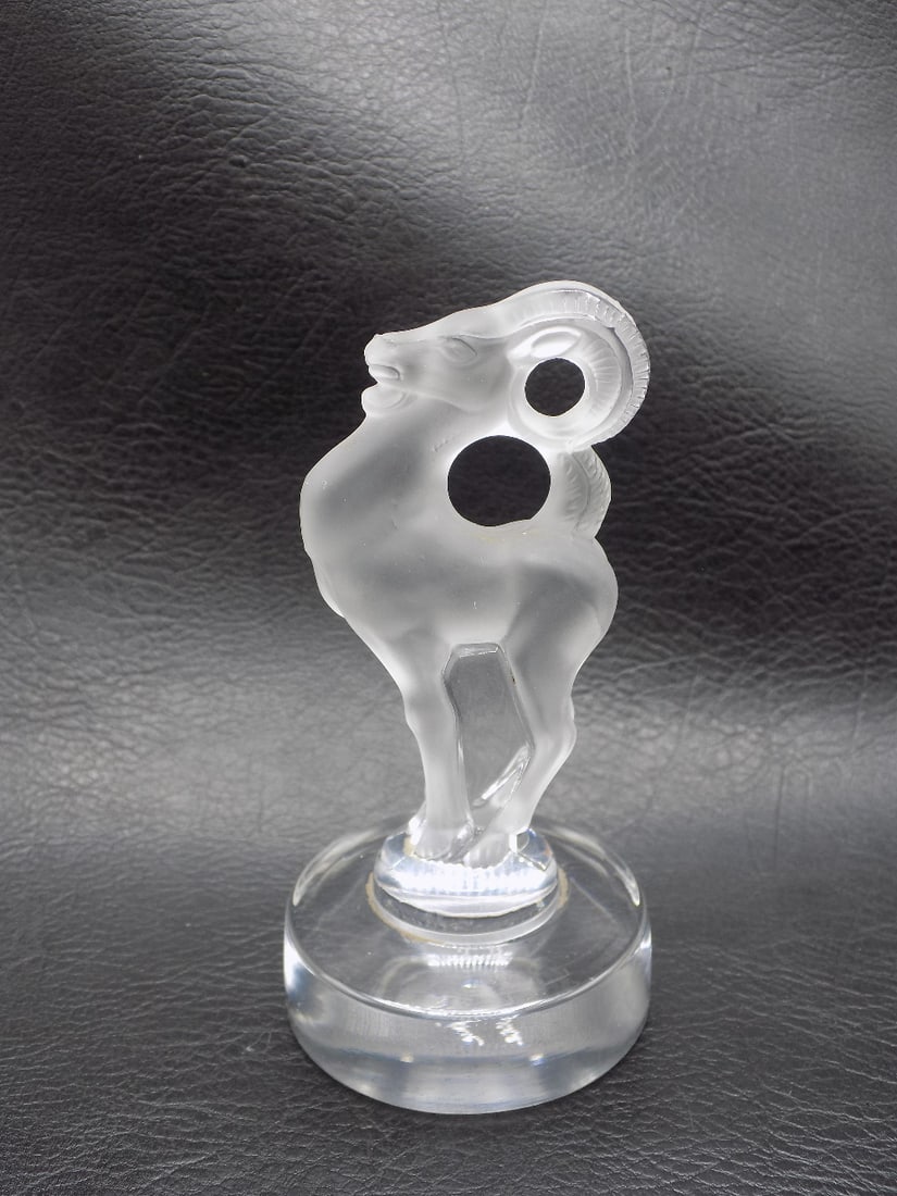 Vintage signed Lalique art glass ram or mountain goat paperweight (1 of 6)