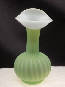 Vintage green cut velvet art glass vase