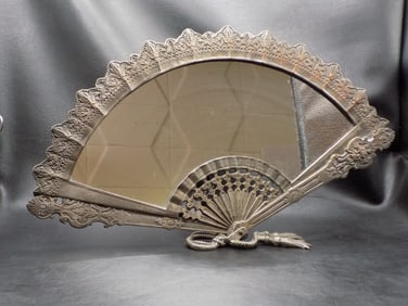 Fancy antique cast metal fan shaped table or dressing mirror