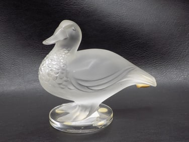 Vintaged signed Lalique art glass duck in original box