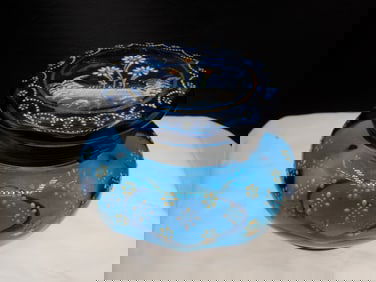 Antique decorated art glass jewelry box