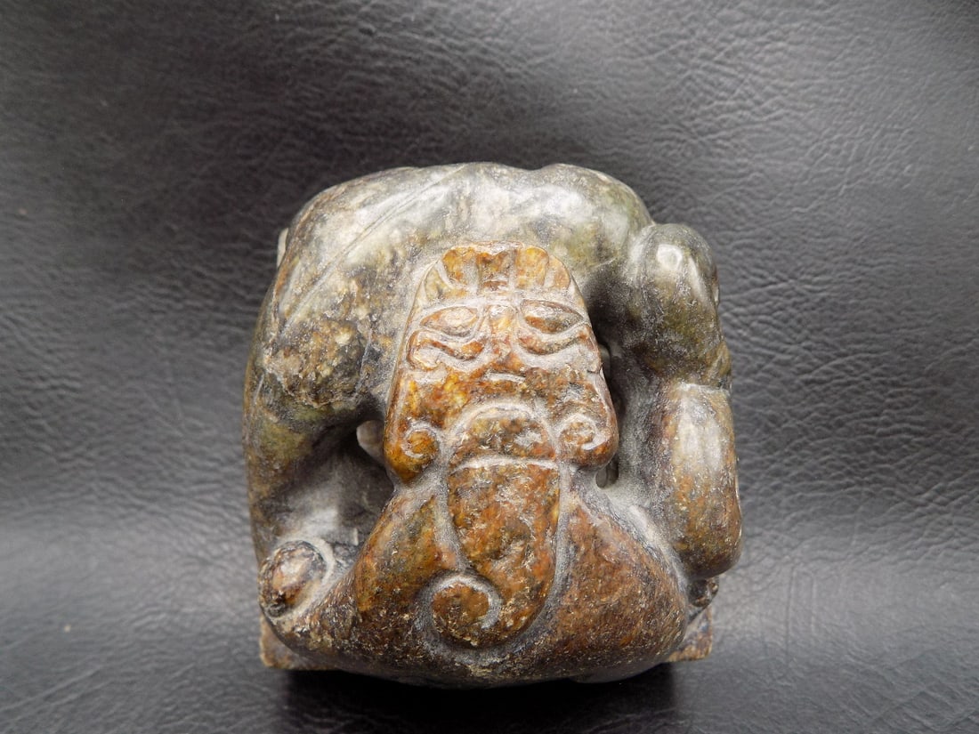 Antique Hongshan Culture old jade carving Oriental animal figure: Antique Hongshan Culture old jade carving Oriental animal figure. Marked on bottom as shown in photo. Beautiful colors. In very good original as found condition. Great quality and detail. 2