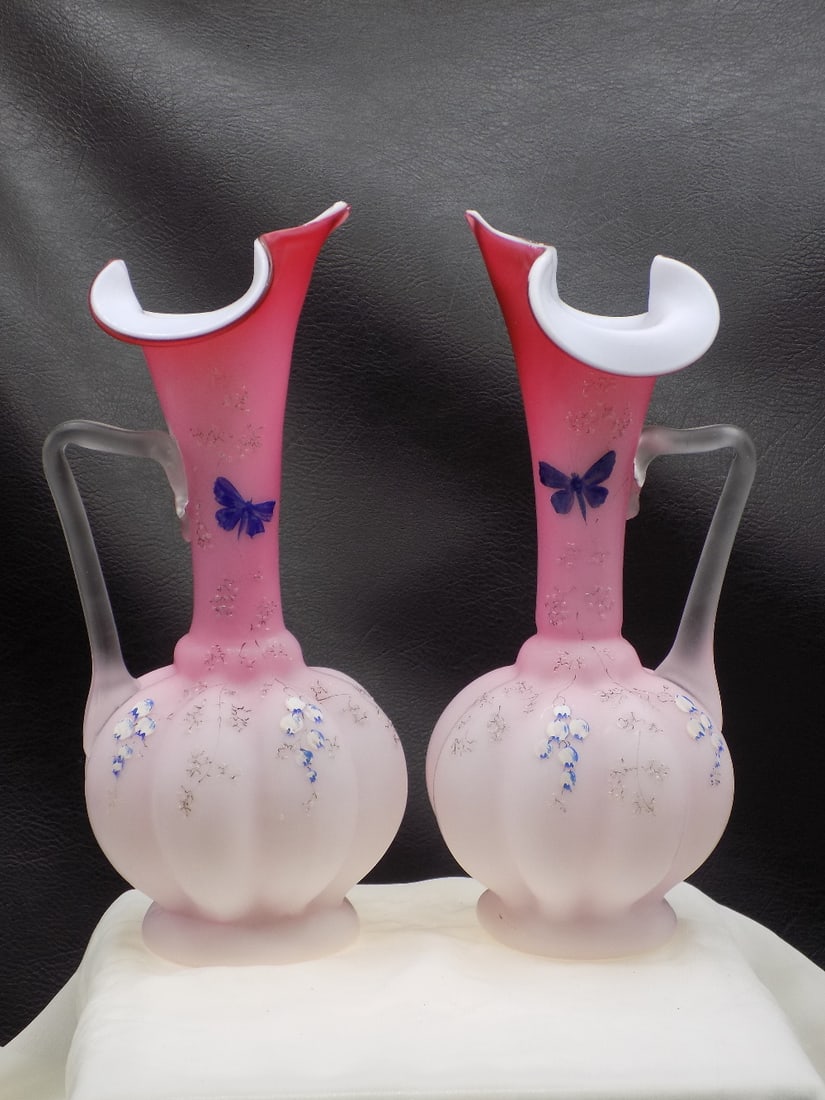 Gorgeous pair of antique Mount Washington art glass ewers (1 of 9)