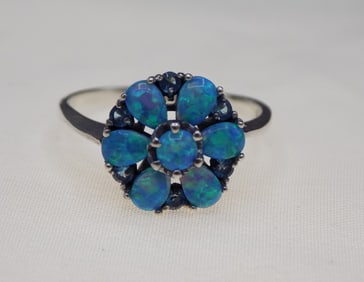 Beautiful 2 cwt blue opal  sterling silver ring