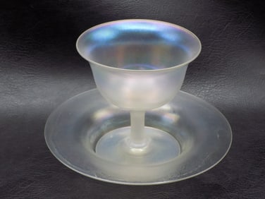 Vintage Steuben Verre de Sole sherbert and underplate