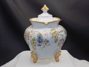 Lovely vintage hand painted Dresden biscuit or cookie jar