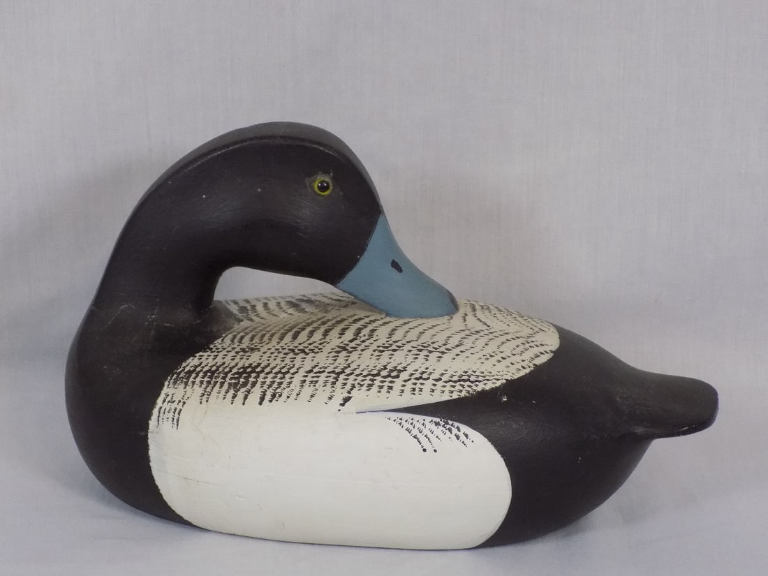 Vintage hand painted wood duck decoy: Vintage hand painted wood duck decoy. Artist signed H Spiller and dated as shown in photo. Beautiful colors. In very good original as found condition. Great quality and detail. 10 1/4 inches long x 6
