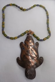 Native American Indian copper beaver trade bead necklace