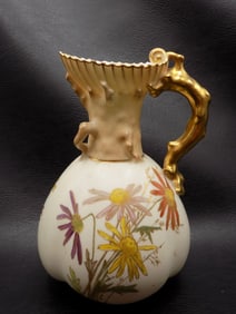 Splendid antique Royal Worcester blush ivory decorated porcelain pitcher