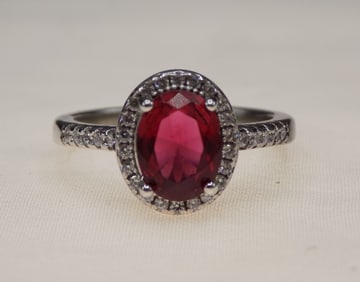 Beautiful 3 cwt ruby and topaz sterling silver ring