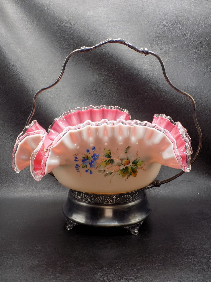 Exquisite antique decorated art glass brides basket (1 of 12)