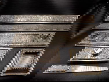 Great antique Roycroft arts and craft five piece desk set