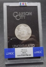 Uncirculated   1883 Carson City MS63 graded GSA Morgan silver dollar. NGC graded