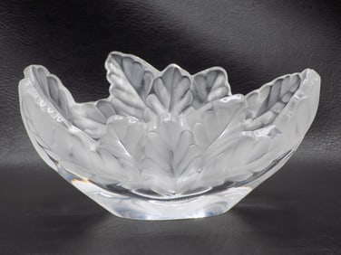 Vintage signed Lalique Compiegne art glass oval bowl