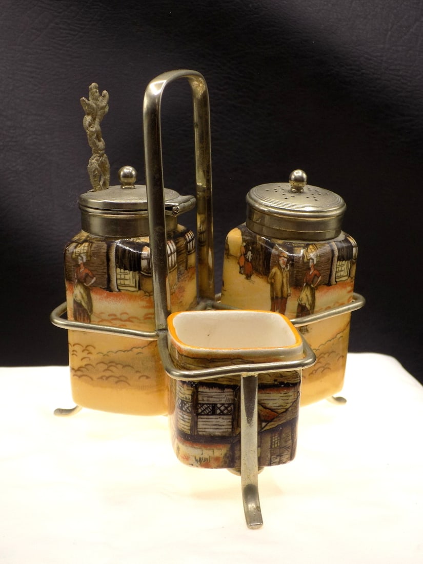 Ornate antique hand decorated Lancaster England condiment set (1 of 12)