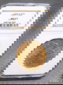 1885 S Uncirculated NGC Graded MS62  $20 gold coin