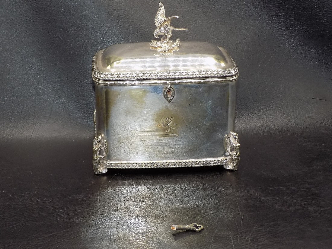 Fine antique silverplate jewelry box with bird finial (1 of 12)