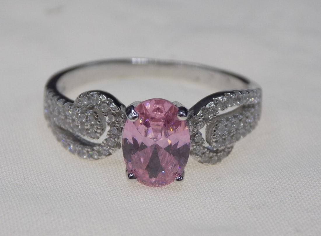 Beautiful 2 cwt pink sapphire and white topaz sterling silver ring (1 of 5)