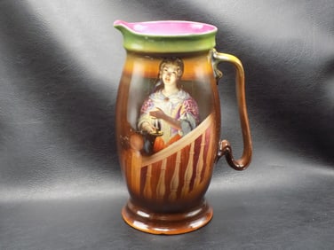 Vintage Royal Bayreuth pitcher with lady holding candle on staircase