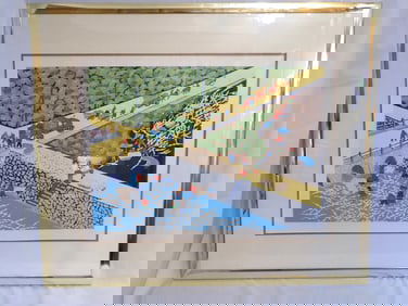 Vintage Chinese cultural serigraph  of Lotus Root Harvest