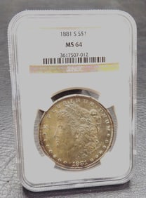 1881 S Uncirculated graded NGC MS64  Morgan silver dollar.
