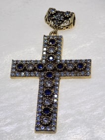 Beautiful sapphire and topaz sterling silver cross