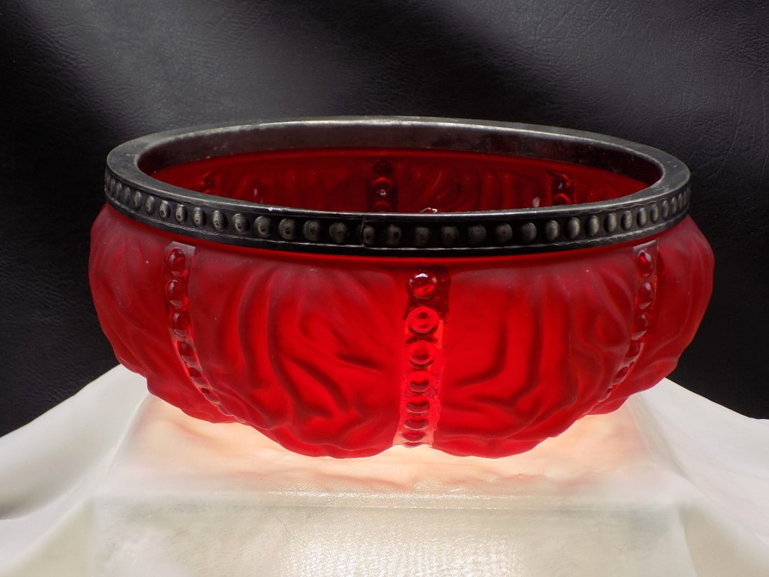 Victorian ruby satin beaded drape art glass bowl (1 of 6)