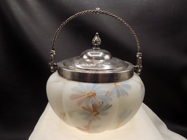 Victorian Mt. Washington decorated art glass biscuit jar