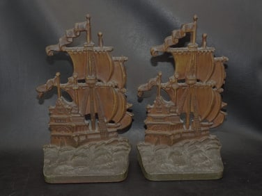 Vintage cast iron Galleon ship bookends by Seville Studios