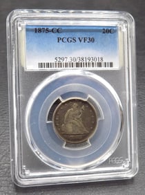 1875 Carson City  PCGS graded VF30 Liberty Seated 20 cent coin