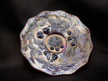 Vintage Northwood amethyst three fruits carnival glass bowl.