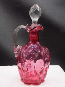 Vintage cranberry paneled sprig  glass cruet
