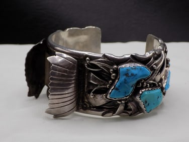 Exceptional beautiful vintage Native American Indian turquoise and silver watch band