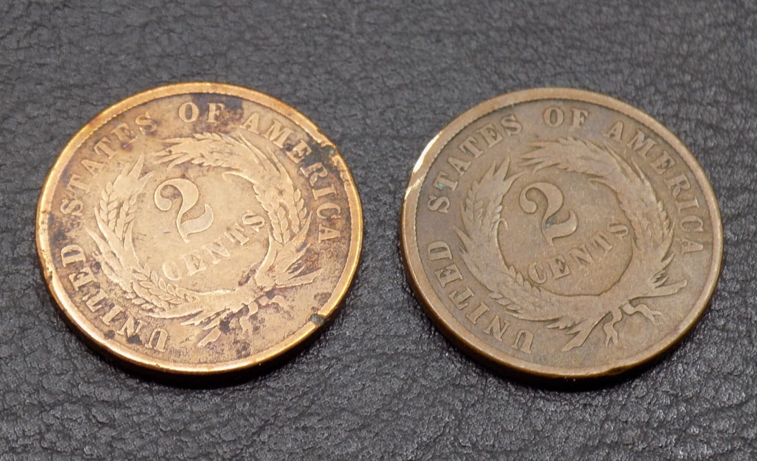 1864 and 1865 2 cent coins (1 of 3)