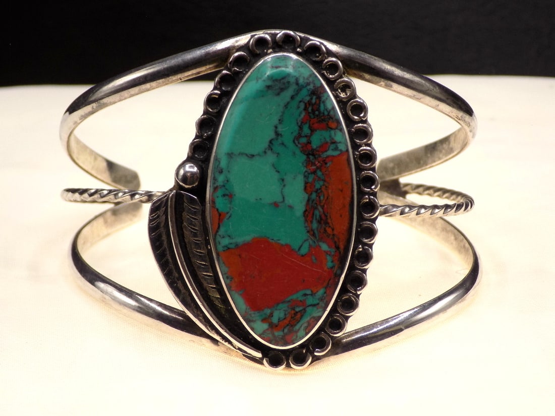Vintage sterling silver turquoise bracelet . Marked Mexico. (1 of 6)