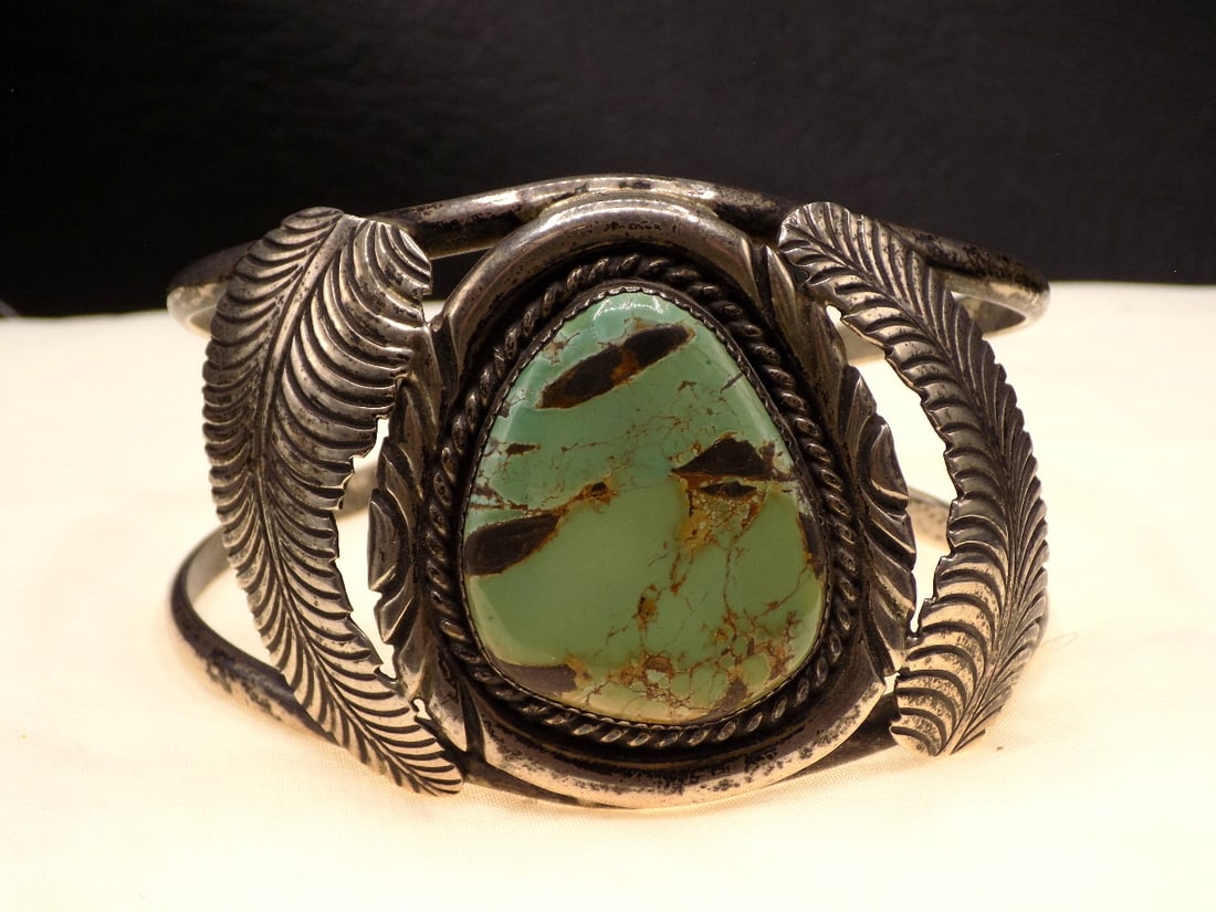 Vintage Native American Indian sterling silver turquoise artist signed bracelet (1 of 6)