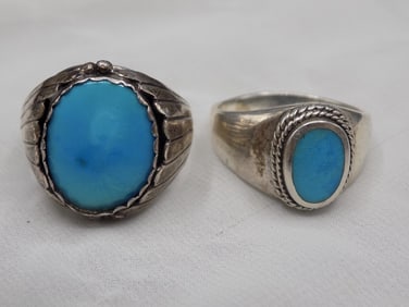 Two Native American Indian sterling turquoise rings