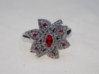 Beautiful  1 cwt ruby and topaz sterling silver ring