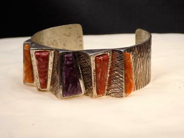 Vintage sterling silver bracelet with semiprecious stones