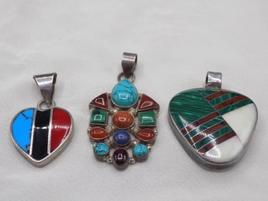 Three fine semiprecious stone sterling silver pendants