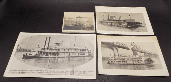Antique black and white photographs of early river boats