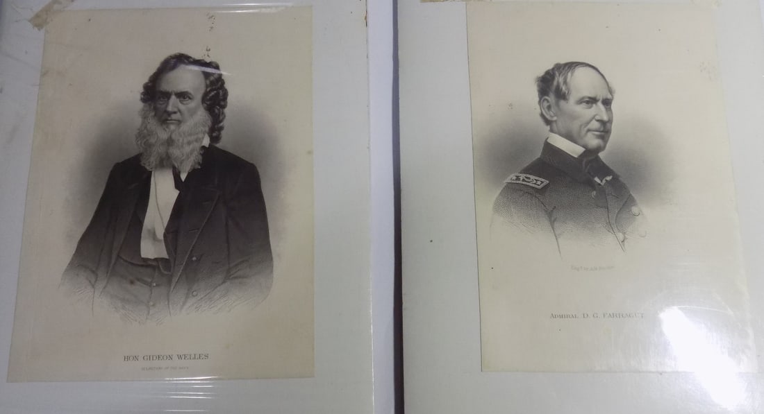Two Civil War military engravings Hon Welles Secretary of Navy and Admiral Farragut. (1 of 5)