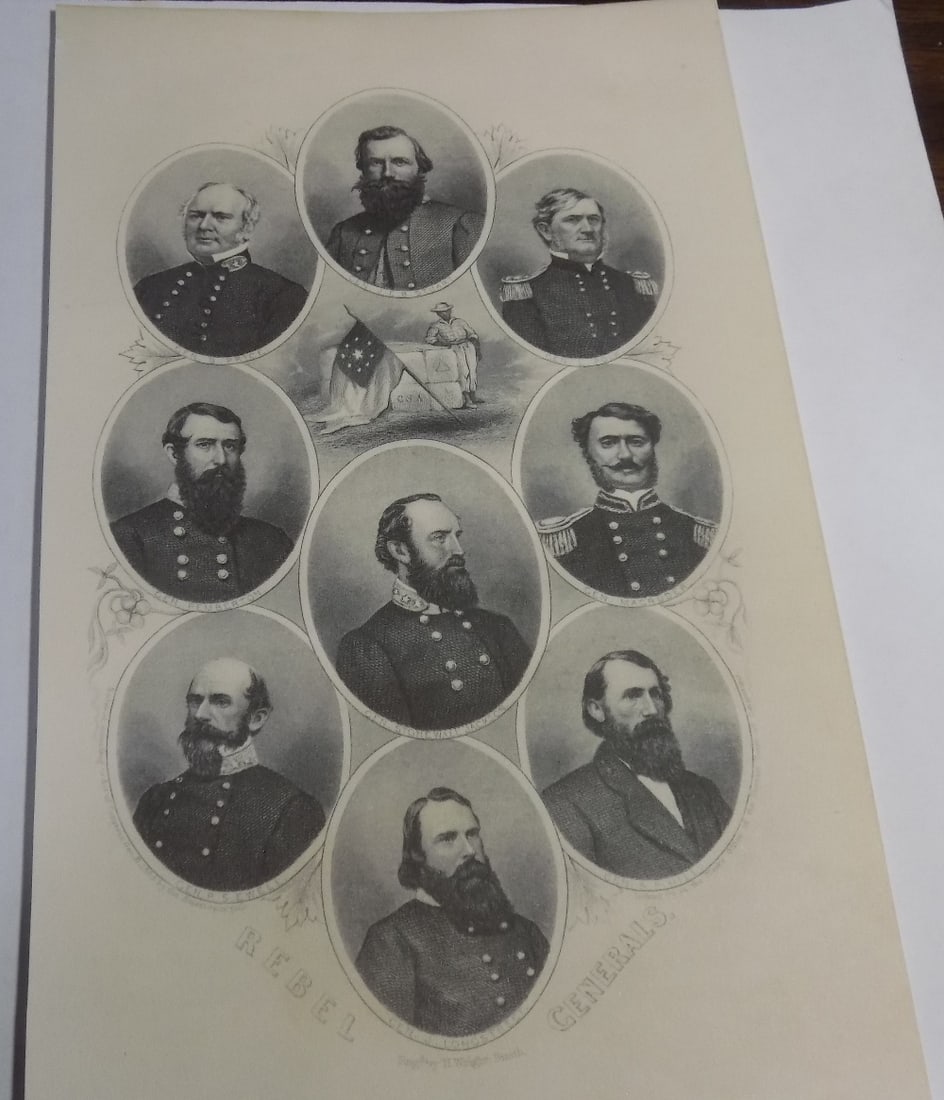 Civil War military engraving of Civil War era rebel generals. (1 of 4)