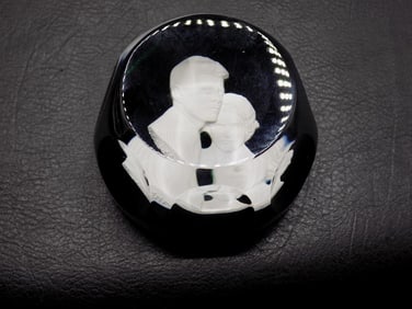 Vintage crystal Albrite sulphide paperweight John and Jacquelyn Kennedy.